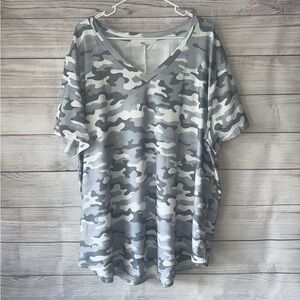 Gray Camouflage V-Neck Top